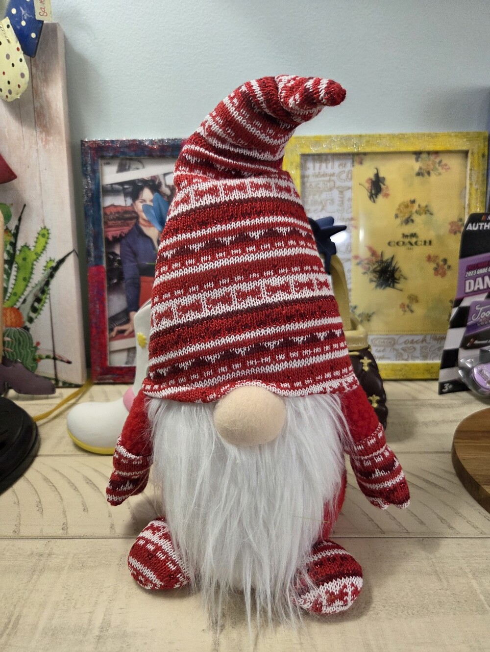 Red & White Knit XL Gnome Plush Holiday Décor, NWOT